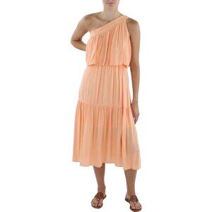 Gilli Orange Peplum Midi One-Shoulder Dress Sundress